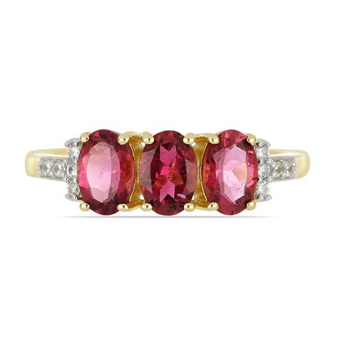 BUY 14K GOLD RUBELLITE GEMSTONE THREE STONES RING